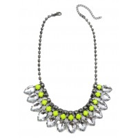 Neon Yellow Teardrop Diamante Bib Statement Necklace